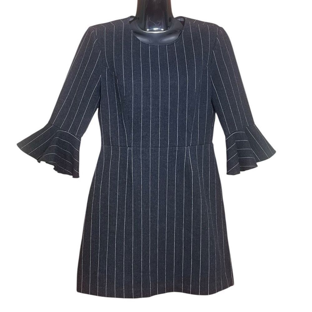 Saylor Gray Constance Pinstripe 3/4 Bell Sleeve Wednesday Adam’s Mini Dress Sz M